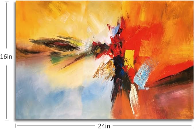 Yellow Decor Canvas Wall Art Abstract Art Paintings Red Warm Colors Graffiti on White Background Modern Artwork Decor for Living Room Bedroom Bathroom 24x16in