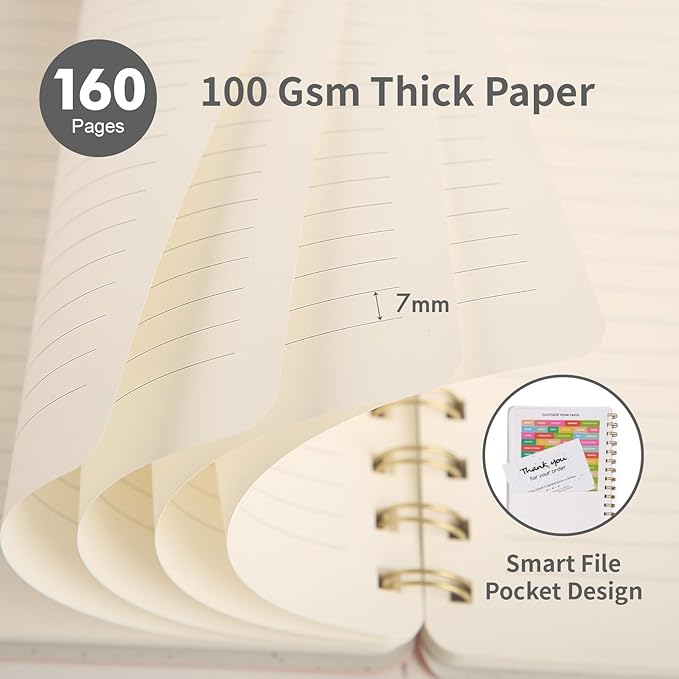 Spiral Notebook-5.75" x 8.125" College Ruled Journal with Inner Pockets and 160 Pages,PU Leather Cover Business Journal, Twin-Wire Binding Notebook Perfect for Office & Home School Supplies 3 pack Black