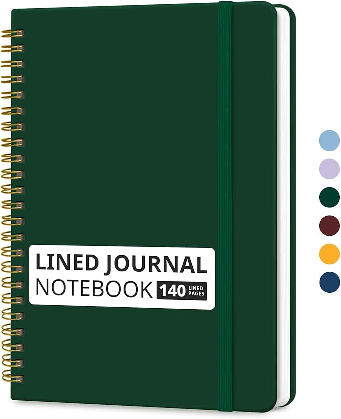 Taja Lined Spiral Journal Notebook for Women & Men, 140 Pages, College Ruled Hardcover Notebook for Work & Note Taking, Journals for Writing, A5(5.7" x 7.9") – Dark Green