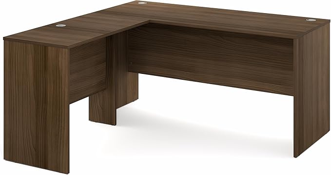 Furinno Roger 60 Inch L-Shaped Office Desk, Executive Desk with Reversible Desk Return, Modesty Panel, Desk Cord Grommet, Scratchproof, for Home Office, Modern Walnut