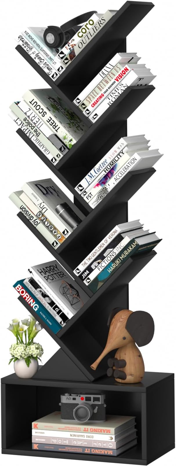 9 Tier Tree Bookshelf,Christmas Green Bookcase for Narrow Space, Storage Organizer Floor Standing Bookshelves for Books, Tall Book Case for Home Office, Living Room, Bedroom