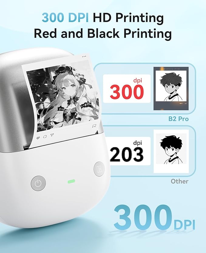 NIIMBOT B2 PRO Label Maker Machine, 300DPI HD Thermal Photo Label Printer, Support Red -Black Dual Color Printing, Sticker Printer for Home, Business and Office, Came with 1 Roll Label,Silver