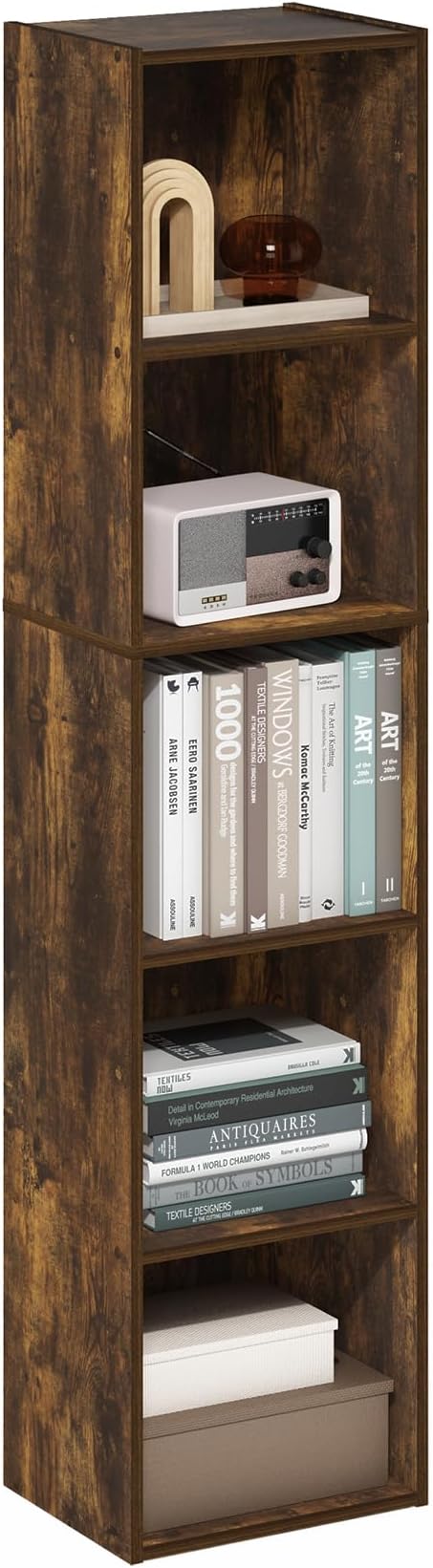 Furinno PASIR Book Shelf, 5-Tier Modern Bookshelf, Open Shelves Bookcase, 9 x 12 x 52, for Living Room, Bedroom, Home Office, Amber Oak