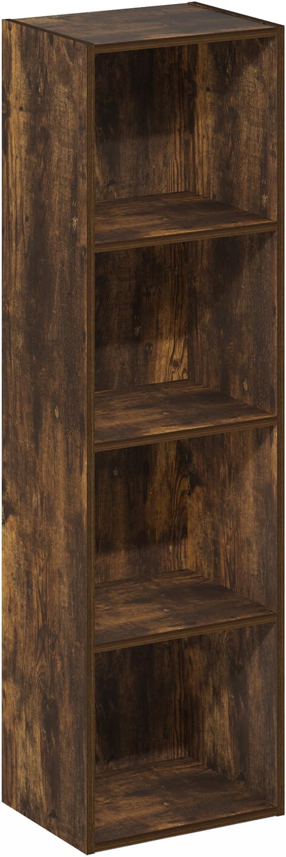 Furinno PASIR Book Shelf, 4-Tier Bookcase, Modern Standing Bookshelf, Open Storage Shelf, 9 x 12 x 42 Inches, for Home Office, Living Room, Amber Oak