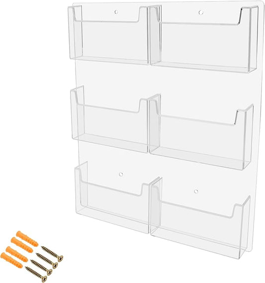 Marketing Holders Postcard Holder Greeting Cards Wall Rack with Hanging Hardware 6 Pocket Bin Holds 6" x 4" Printed Material Plastic Clear Memos and Messages Display for Cruise and Airports