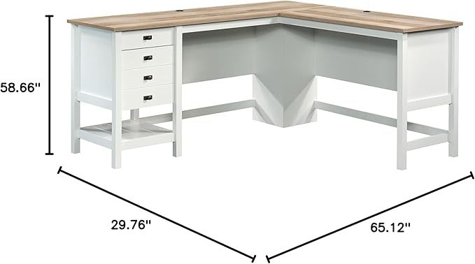 Sauder Cottage Road L-Desk and Sauder August Hill Lateral File, Soft White Finish