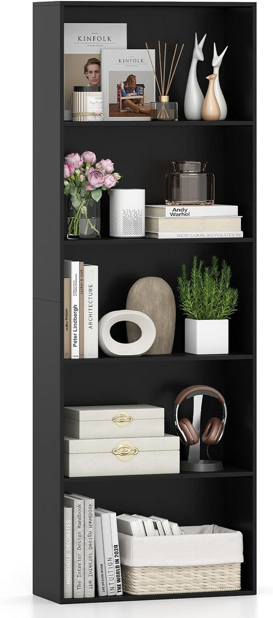 Giantex 5-Tier Bookshelf, Freestanding Bookcase with 5 Open Shelf, Modern Display Shelf, Storage Organizer for Living Room Bedroom Home Office, Black