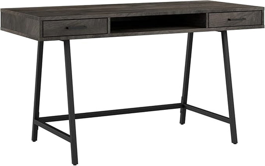 Bush Home Steele 54W Writing Desk with Storage in Dark Gray Hickory | Large Wooden Computer Table for Home Office Workspace