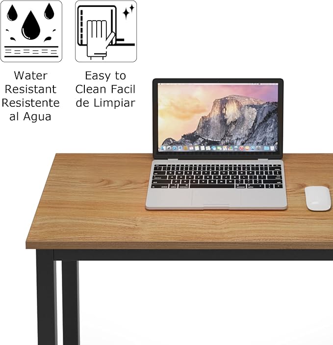 sogesfurniture 39.3 inches Sturdy Writing Desk for Small Spaces,Home Office Desk Computer Desk Gaming Desk Computer Table Sturdy Writing Workstation for Home Office, Teak+Black