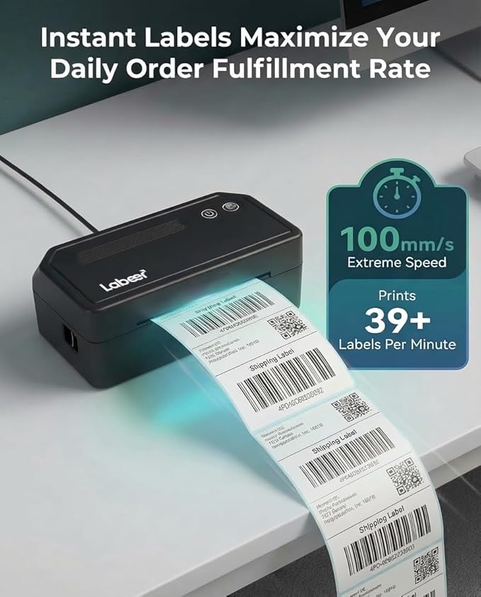 Labeer Bluetooth Thermal Label Printer, 4x6 Wireless Label Printer for Shipping Packages, Small Business Office or Home, Compatible with Windows, Mac, Android, iOS, Shopify, Etsy, UPS