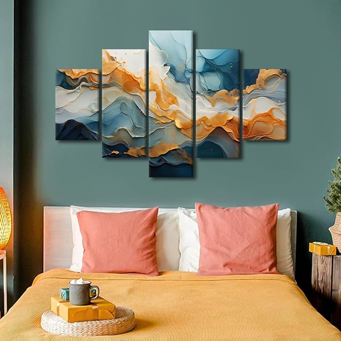 Abstract Canvas Wall Art Decor Modern Living Room Wall Art 5 Panel Wall Art Abstract Natural Scenery Painting Art Printing for Nature Enthusiasts Office Decoration Framed Ready to Hang 60x40 in