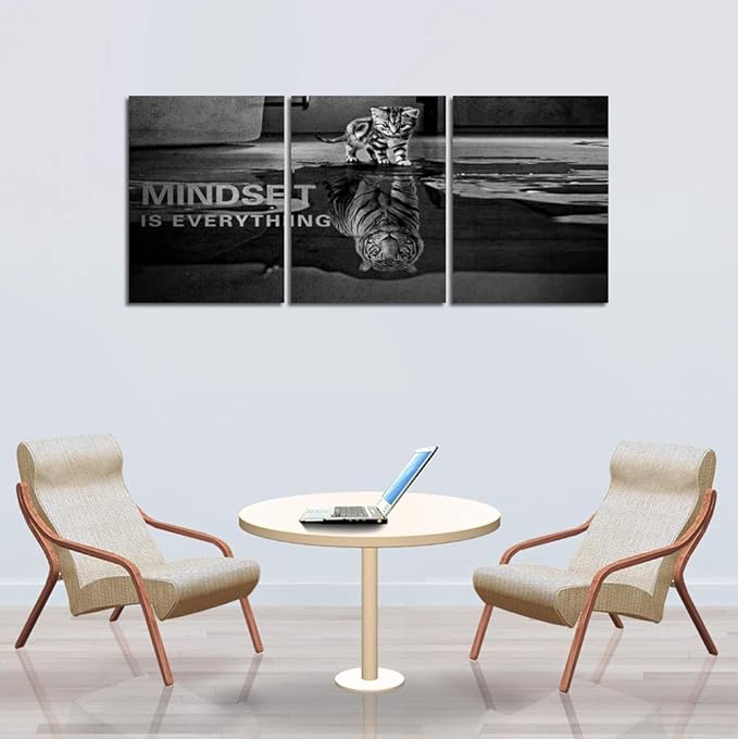 Motivational Canvas Print Wall Art Cat Poster Positive Decor 3 Pieces Inspirational Entrepreneur Quotes Painting Picture Framed Artwork Office Home Decoration - 72" W x 36" H