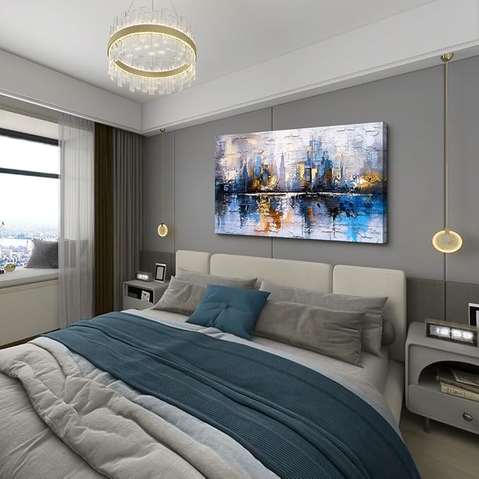 KELIYUAN Abstract Canvas Wall Art Painting Yellow Blue Mural Abstract Wall Decoration Bedroom Office Urban Print Painting Graffiti Art For Wall Decor Bathroom Living Room Home Decoration 20x40 In