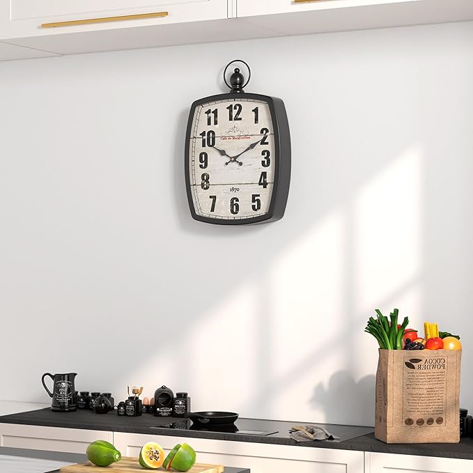 Menterry Large Retro Rectangle Wall Clock, Black Antique Vintage Style, Battery Operated Silent Decor Wall Clocks for Living Room,Farmhouse,Kitchen,Office (15.5" H x 10.2" W)