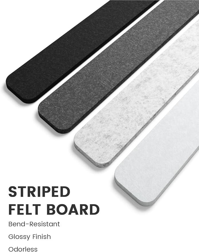 Fluxynara Cork Board Alternative Felt Strip Board 8-Pack 13"x2", Office Pin Board with 50 Push Pins, Adhesive Install for Bedroom Door & Home Office(Concrete Echo)