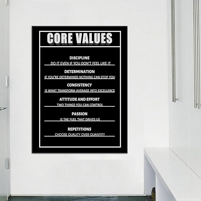Core Values Motivational Wall Decor on Canvas for Classroom Prints Poster Inspirational Wall Art Print Entrepreneur Quotes Positive Artwork for Office Living Room Framed [30''Wx 40''H]
