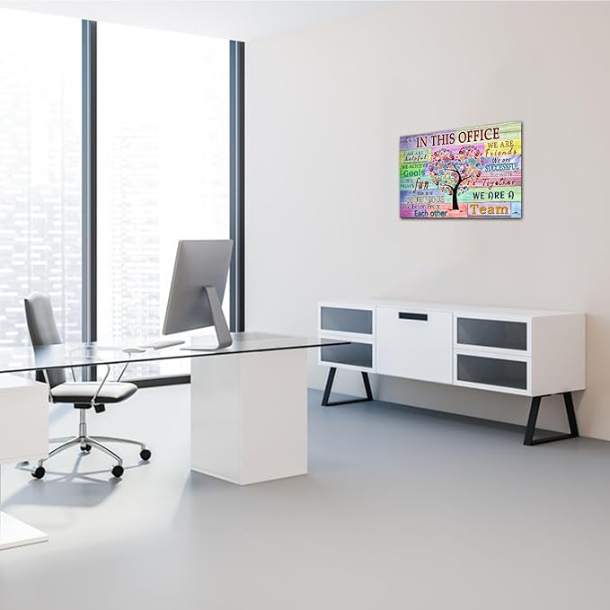 WHAOMIOT Inspirational Wall Art - Office Decor Print Canvas 'In This Office We Are A Team' 16 X 24 Inch Frameless