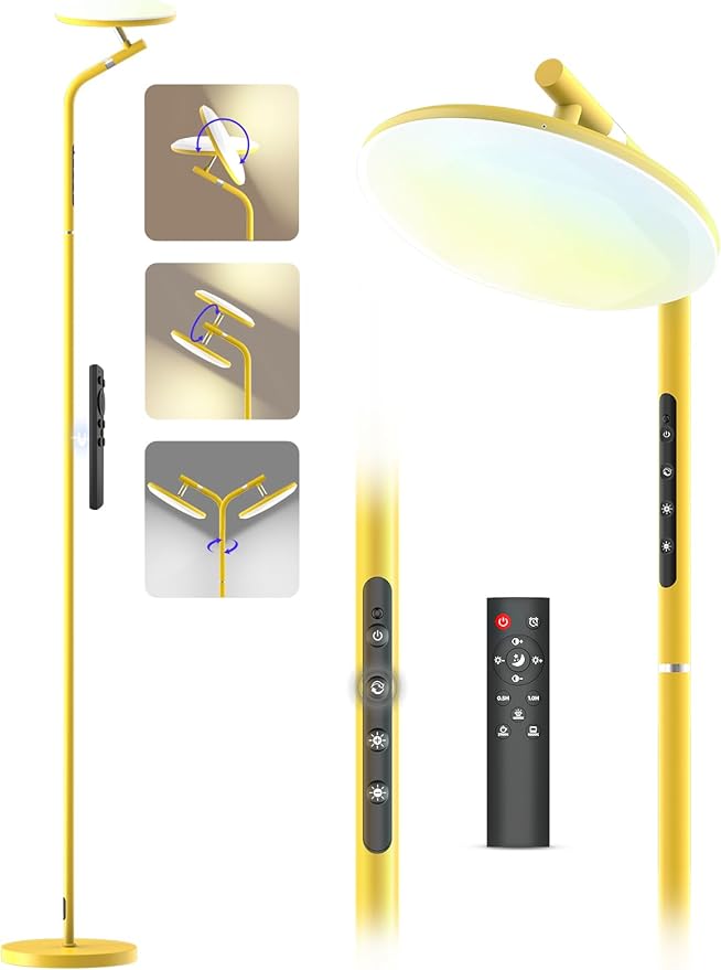 LED Floor Lamp, 36W Super Bright Standing Lamp with Remote & Touch Control, 69" Stepless Dimmable Torchiere Tall Lamp, 350° Rotating Head Floor Lamp for Bedroom, Living Room, Office, Gold