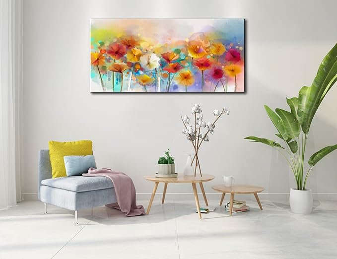 OKEXCKK Colorful Flowers Large Canvas Wall Art for Living Room - Floral Painting Picture Print for Bedroom, Large Artwork Wall Decor - 24"x48"