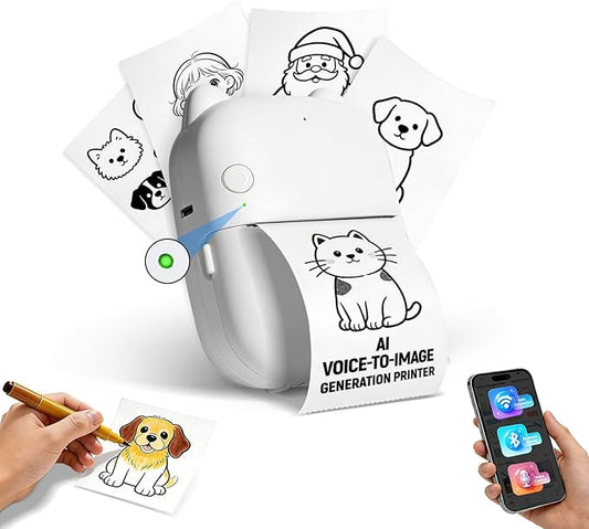 AI Voice Sticker Maker, Mini Bluetooth Thermal Printer for Journaling&Office&Study, Inkless Portable Sticker Printer, Smart Voice-to-Image Generation Printer for Scrapbooking&DIY, iphone & Android
