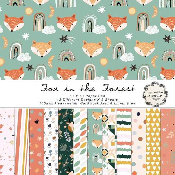 Woodland Animal Scrapbook Paper Pad 6x6 – Fox, Bear, Rabbit, Owl Designs, Nursery Theme Origami & Decoupage Sheets for DIY Crafts, Cardmaking, Scrapbooking, Junk Journals – 24 Pcs