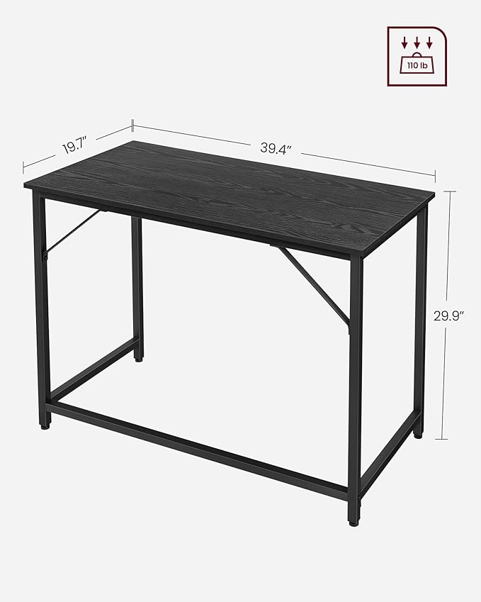 VASAGLE Computer Desk, Office Work Desk, 39.4 x 19.7 x 29.9 Inches, for Study, Bedroom, Home Office, Living Room, Ebony Black and Ink Black ULWD041B56
