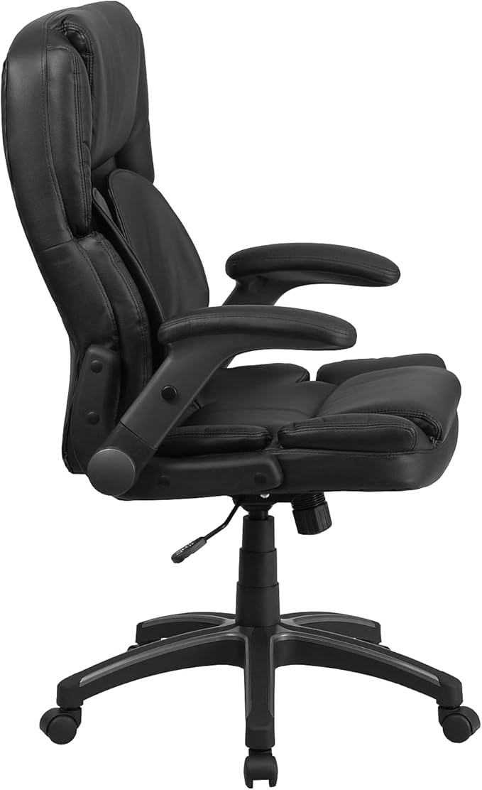 Flash Furniture Hansel Extreme Comfort High Back Black LeatherSoft Executive Swivel Ergonomic Office Chair with Flip-Up Arms