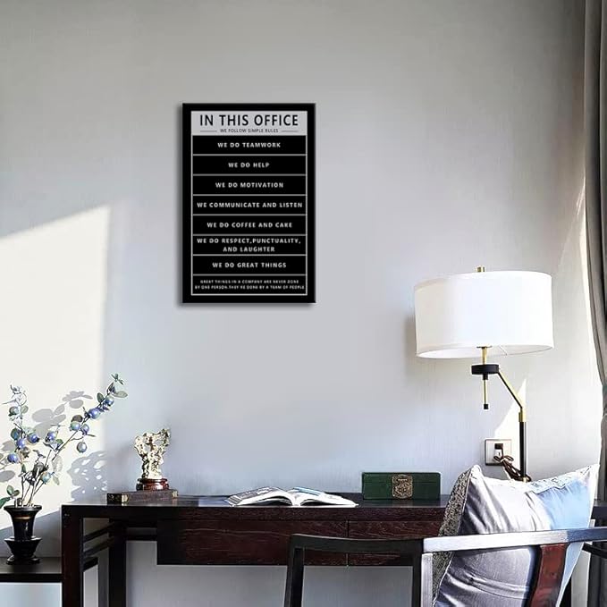 Inspirational Wall Art Inspirational Picture Office Quotes Theme Wall Decor for Motivational Teamwork In This Office Posters Print Artwork Canvas Framed Office Wall Decor[12''W X 18''H]