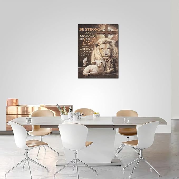yerretin Lion Of Judah Wall Art Christian Bible Verses Pictures Wall Decor Religious Lamb Lion Canvas Painting Modern Home Artwork for Bathroom Bedroom Office Living Room Framed 12"x16"