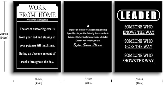 3 Pieces Motivational Canvas Wall Art Explore Dream Discover Work from Home Entrepreneur Quotes Inspirational Signs Posters Print for Home Bedroom Teens Room Gym Stretched and Framed [48''W X 24''H]