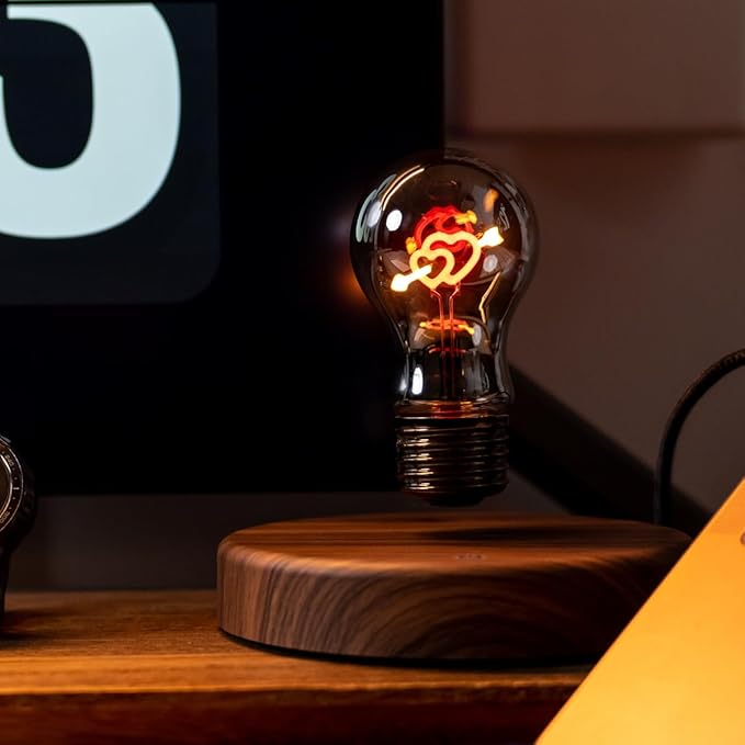 MOOCCI Levitating Heart Bulb Lamp, Magnetic Floating Light with Warm Glow, Romantic Bedroom Night Light, Perfect Easter Day Gift for Wife Girlfriend Woman, Unique Home Decor Tech Gadget