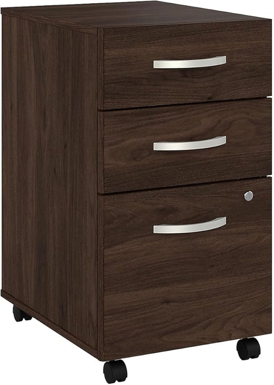 Bush Business Furniture Hybrid 3 Drawer Mobile File Cabinet-Assembled, Black Walnut