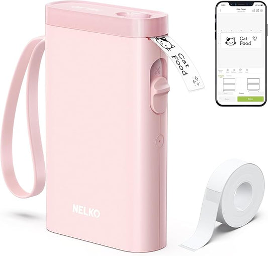 Nelko Label Maker Machine with Tape, P21 Bluetooth Label Printer, Wireless Mini Label Makers with Multiple Templates for Organizing Office Home, Pink