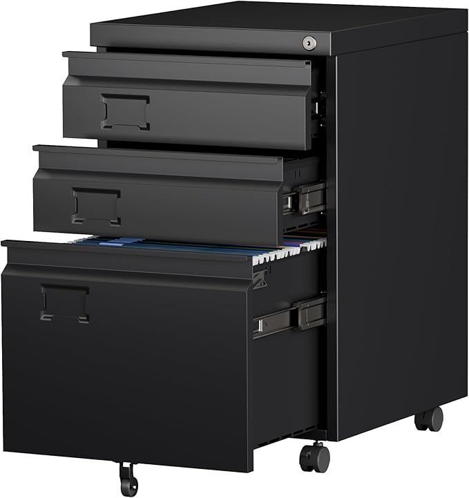 SUXXAN 3 Drawer File Cabinet with Lock, Metal Under Desk Cabinet with Wheels for Office & Home, Legal/Letter Size, Need to Assemble
