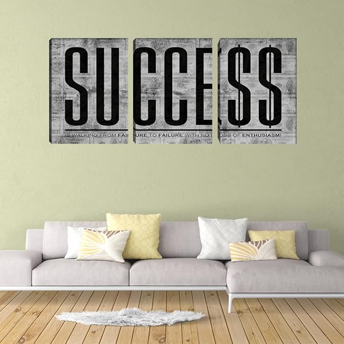 Large Grey Motivational Wall Art Poster Prints Inspiring Quotes Wall Decor Artwork for Office Workplace Living Room Bedroom Home Decorations Framed Ready to Hang(72" Wx36 H)