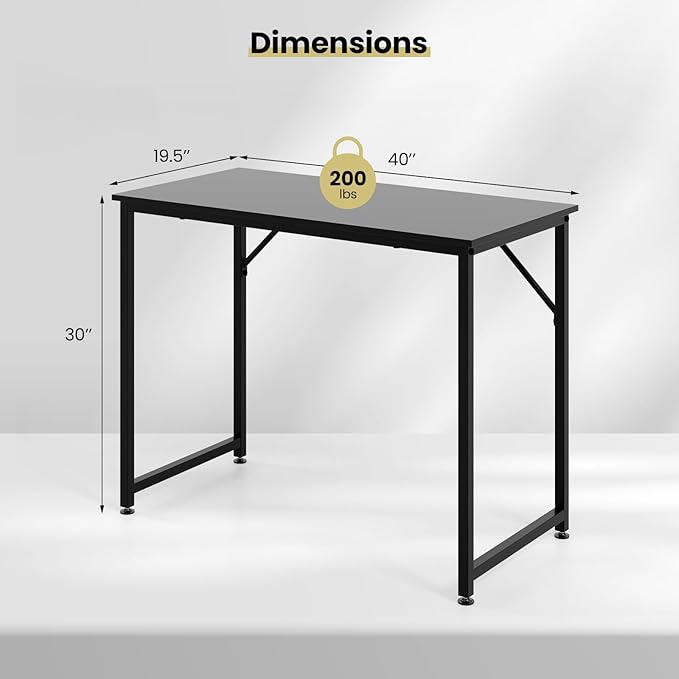 Giantex 40-Inch Black Small Computer Desk, Home Office Writing Desk with Heavy-Duty Metal Frame, Modern Simple Gaming Table PC Workstation, Versatile Small Desk for Bedroom