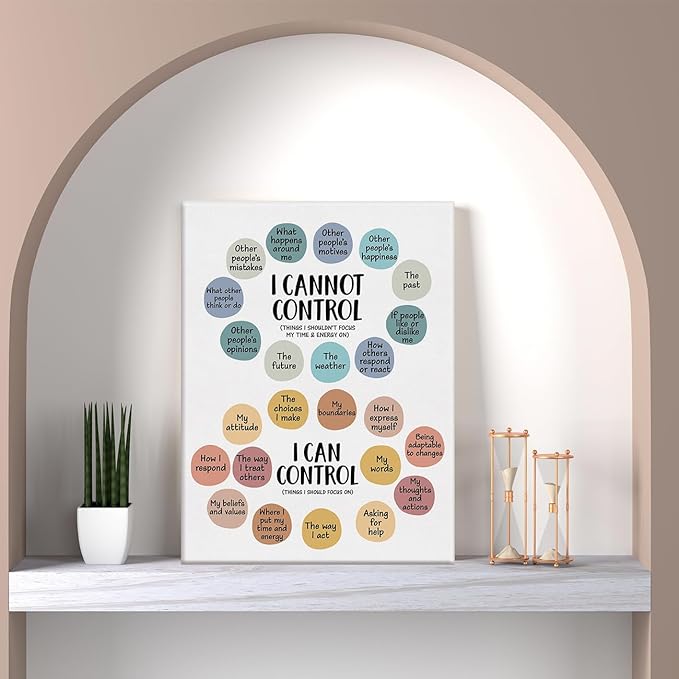 Mental Health Wall Art Therapy Office Decor Things I Can Control Framed Canvas Print School Counselor Painting Picture Wall & Tabletop Decoration 12"x15"