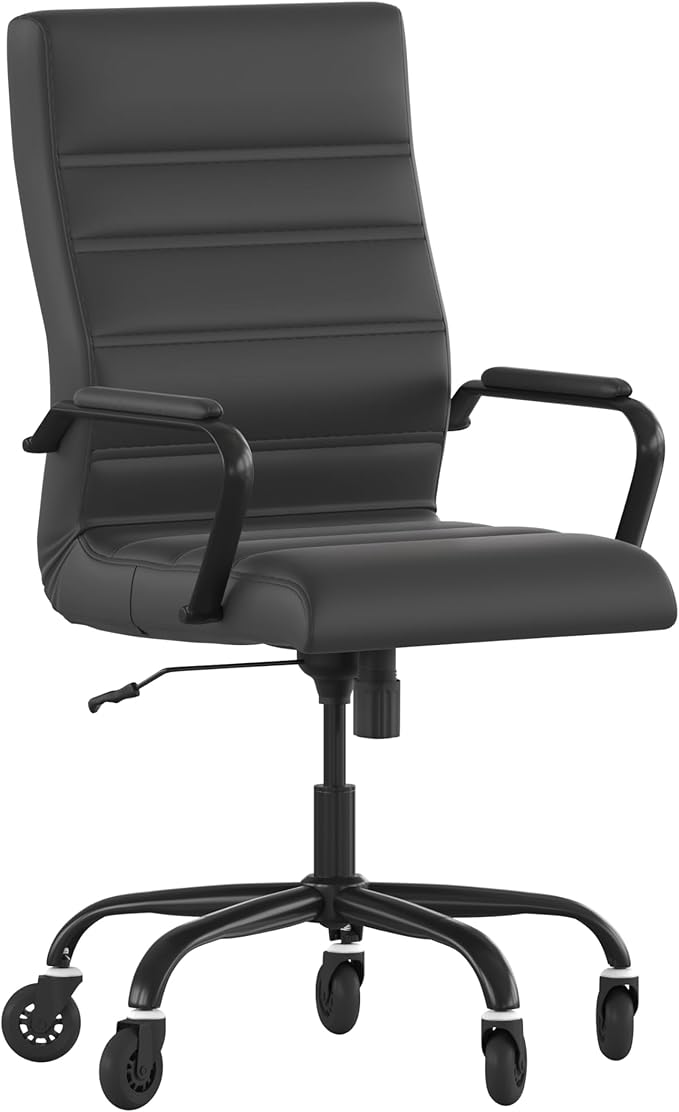 Flash Furniture Whitney High Back Black LeatherSoft Executive Swivel Office Chair with Black Frame, Arms, and Transparent Roller Wheels