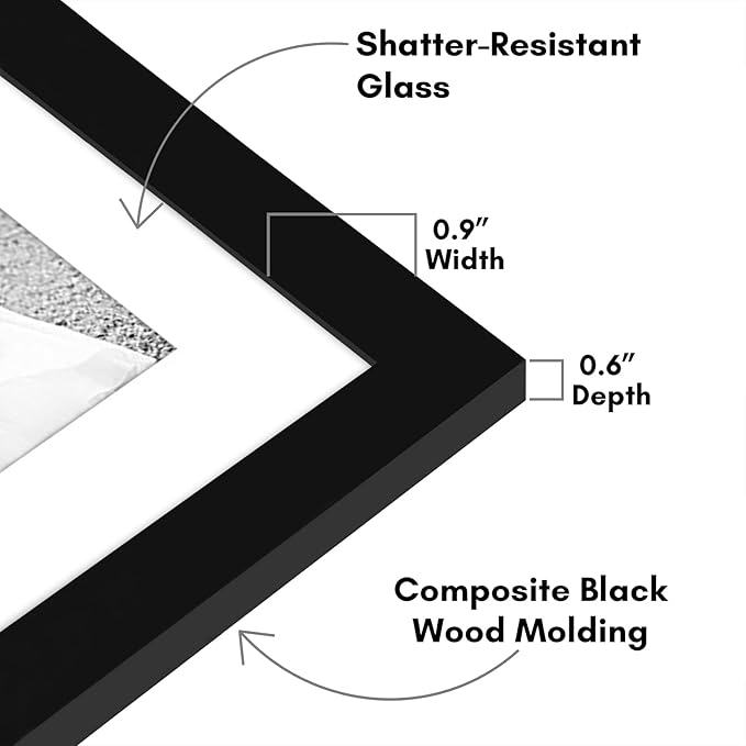 Americanflat Set of 7 Picture Frames with Shatter-Resistant Glass - Gallery Wall Frame Set with One 11x14, Two 8x10 and Four 5x7 Frames - Signature Collection - Black