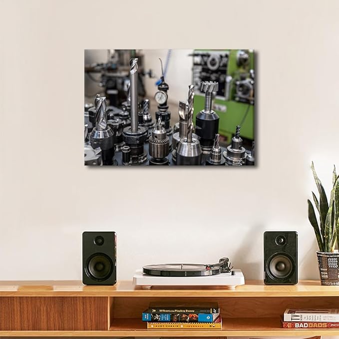 TUMOVO CNC Machine Tools Prints for Wall Decor Machine Pictures Print on Canvas Bathroom Decor Wall Art Canvas Wall Artwork Family Wall Decor Modern Home Decor Canvas Art Wall Hanging, 12" x18"