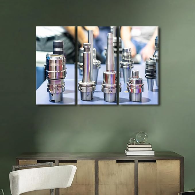 TUMOVO Tool Holder Device Art Prints Bathroom Decor 3 Piece Wall Art Machine Tool Wall Art Canvas Artwork Wall Decor Canvas Decorations for The Home Stretched And Framed Ready to Hang, 42x28 Inch
