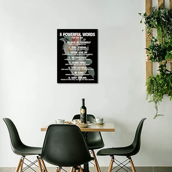 Inspirational Office Quotes Sayings - 8 Powerful Words for The Day Canvas Decoration Paintings with Flower Background Suitable for Office School Library Home Wall Hangings HD Print-12 x16 inch