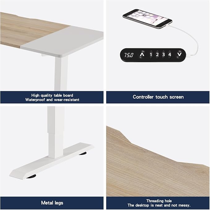 55 Inch Computer Desk with Power Outlets and USB Ports, Large Office Desk for Home Office, Modern Writing Table with Sturdy Frame