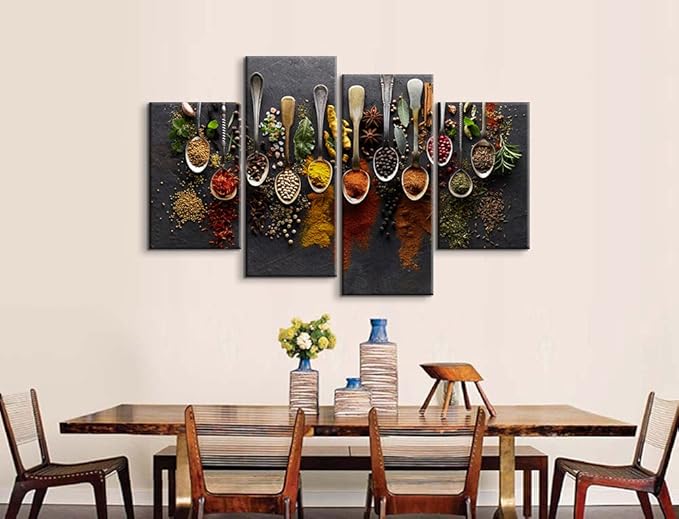 4 Pieces Kitchen Decor Kitchen Wall Art Kitchen Picture Wall Decor Dining Room Decor Spices Poster Food Poster Kitchen Art Kitchen Pictures Kitchen Canvas Wall Art for Room Decor (40''W x 24''H)