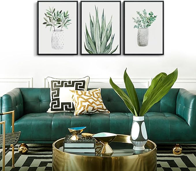 Black Framed Wall Art Painting For Dining Room Family Wall Decor For Bedroom Kitchen Wall Decoration Living Room Decor Art Green Leaf Pictures Artwork For Home Walls 3 Piece Framed Art Prints