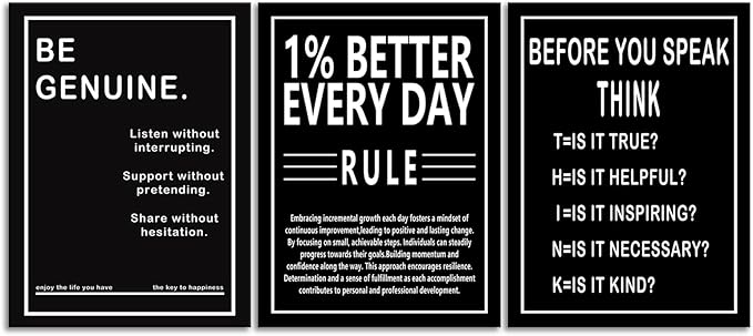 Motivational Painting Wall Art 1% Better Every Day Rule Canvas Print Office Wall Decor Before You Speak Think Poster Inspirational Framed Quotes for Wall Art Decor Ready to Hang [36" W X 16" H]