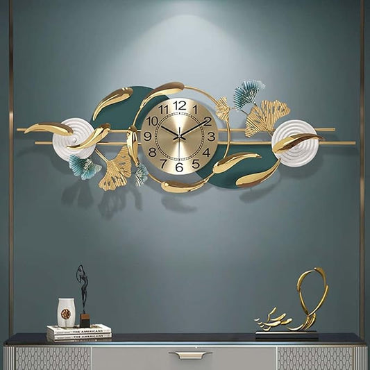 Wall Clock Large Metal Wall Clocks Creative Gold Fish Design Silent Wall Clock for Bedroom Kitchen Home Office Entrance Indoor 100x33cm/39x13 Clock (Horizontal A)