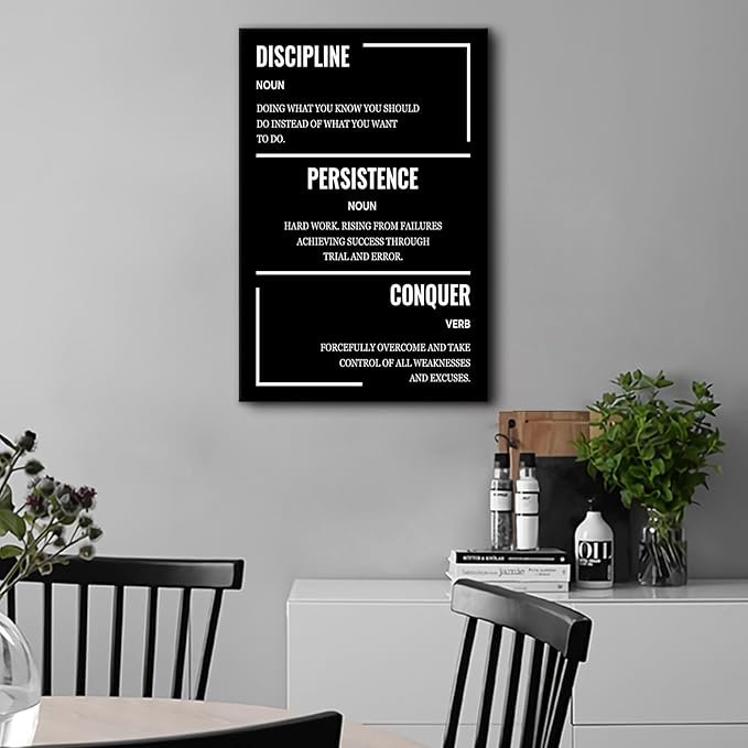 Discipline Persistence Conquer Inspirational Wall Art Motivational Quotes Office Decor Canvas Poster Print Positive Picture Artwork for Modern Home Study Room Bedroom Ready to Hang [12''Wx 18''H]