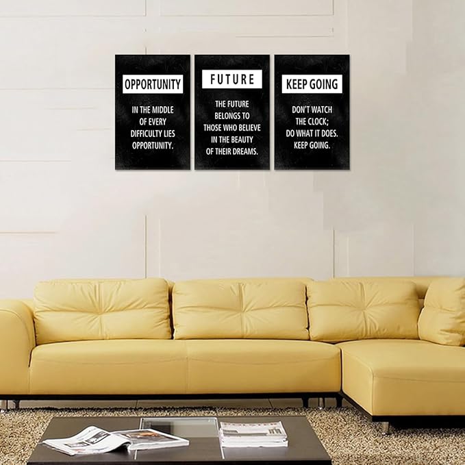 Inspirational Wall Art Motivational Canvas Print Positive Quotes Wall Decor Office Picture Artwork Opportunity Future Keep Going Encourage Words Poster Black Painting for Home Workplace, 24"x36"x3PCS