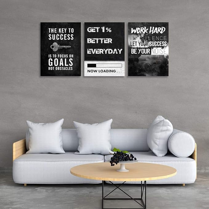 Motivational Wall Decor Inspirational Wall Art Canvas Poster Success Goal Artwork Entrepreneur Quote Painting Office Wall Decor for Bedroom Living Room Home Decoration Framed 12inch x16inch x3pieces